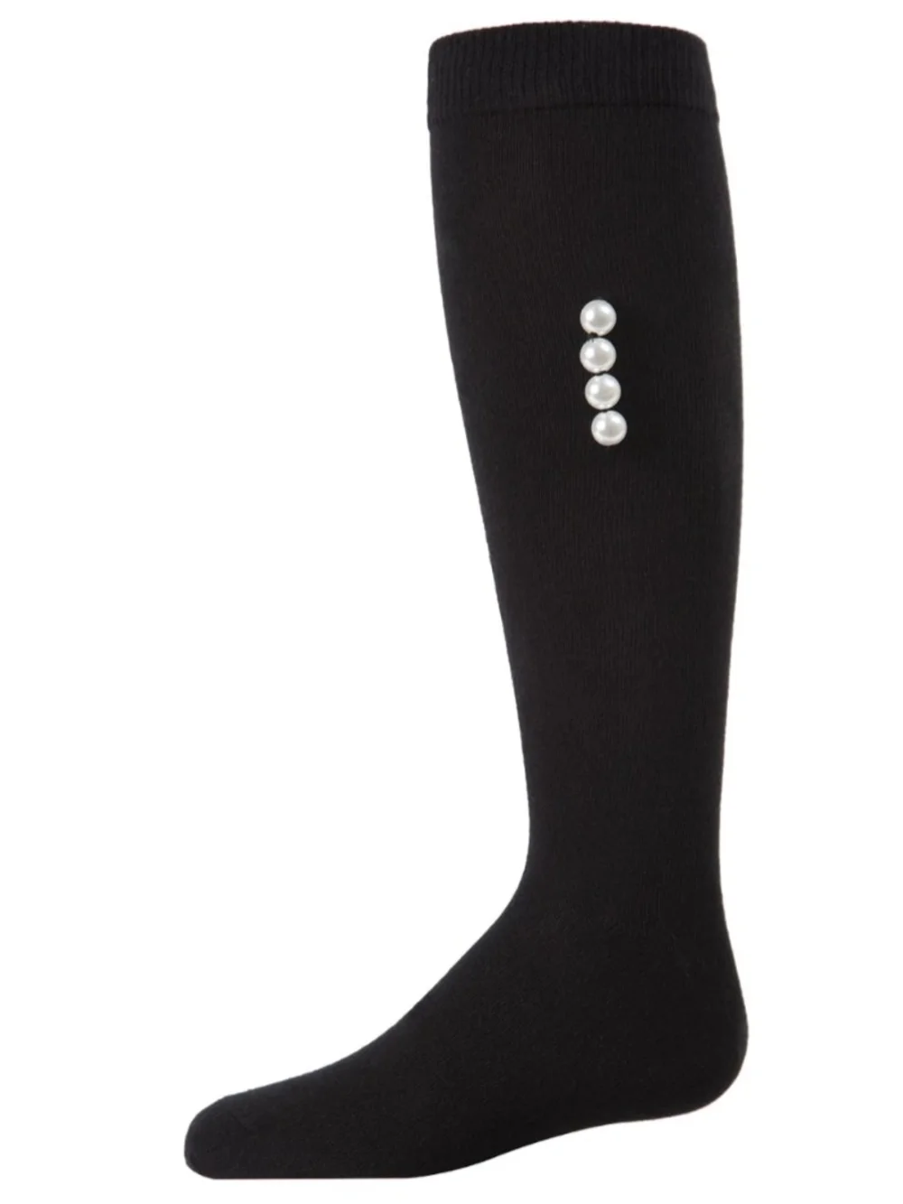 New Black Knee-High Sock with Pearl Accents - Kids 4-6